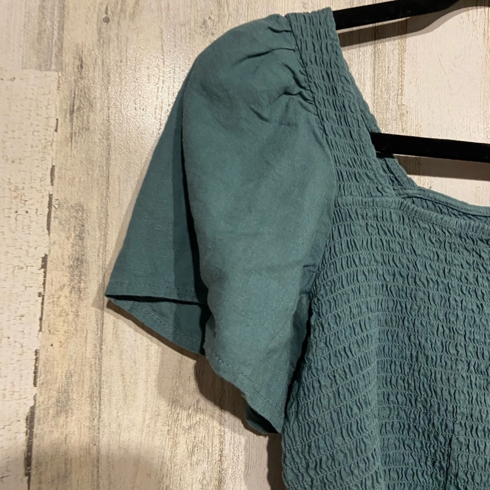Madewell Blue Linen-Blend Lucie Smocked Peplum Top Blouse XS - Picture 4 of 9